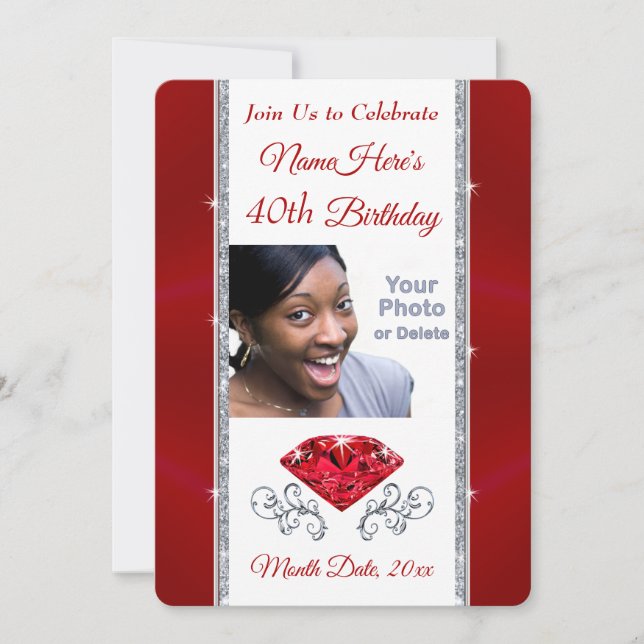 Photo, Personalised, 40th Birthday Invites Female (Front)