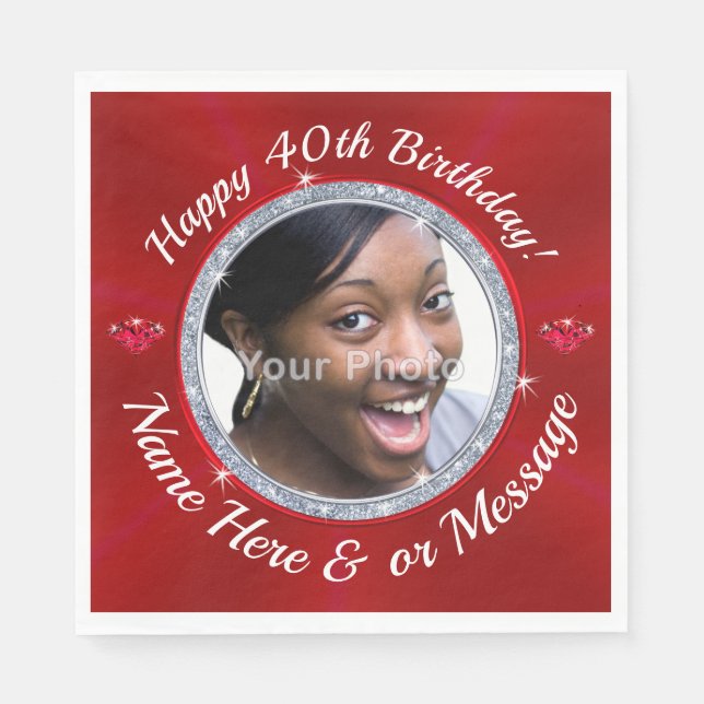 Photo, Personalised 40th Birthday Napkins for Her (Front)