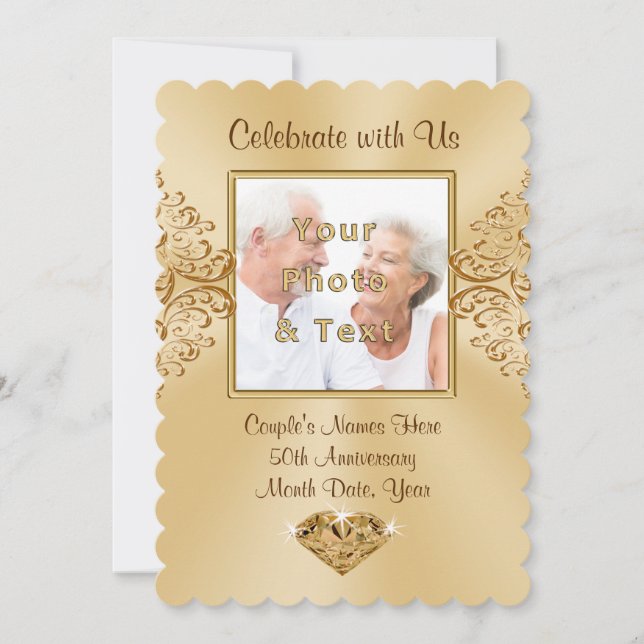 Photo Personalised 50th Anniversary Invitations (Front)