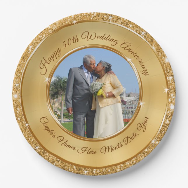 PHOTO Personalised 50th Anniversary Paper Plates (Front)