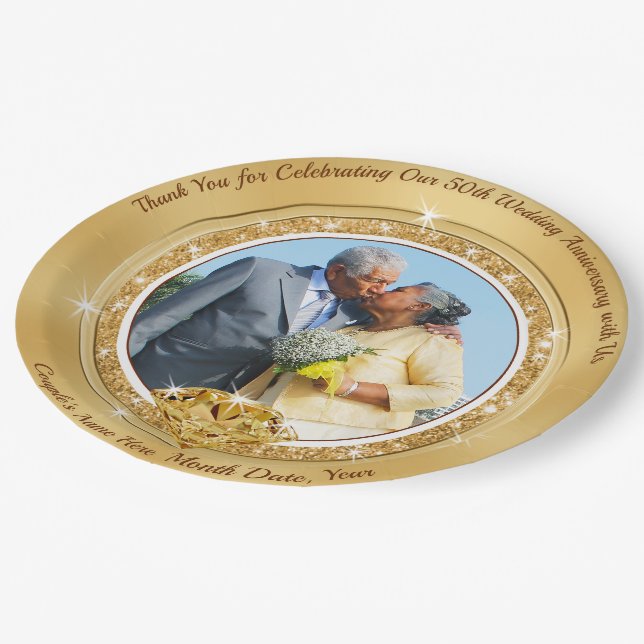 Photo, Personalised 50th Anniversary Paper Plates (Angled)
