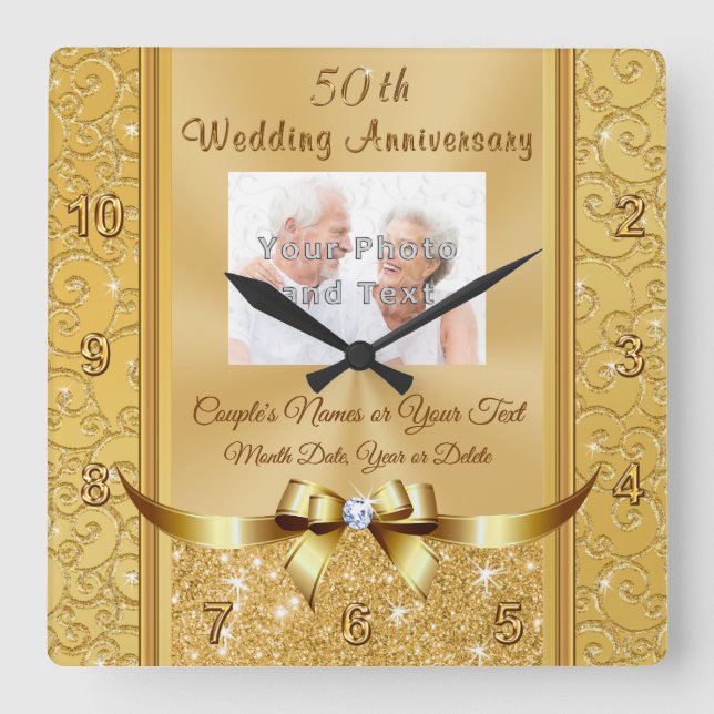 Photo Personalised 50th Wedding Anniversary Clocks (Front)