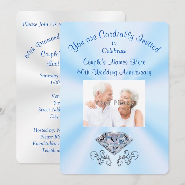Photo Personalised 60th Anniversary Invitations (Front/Back)