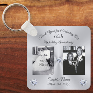 PHOTO Personalised 60th Wedding Anniversary Favour Key Ring