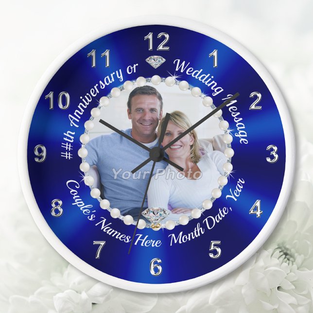 Photo, Personalised Anniversary Clock, ANY YEAR Clock (60th wedding anniversary Clock. Diamond Anniversary Clock. 65 year, 45th wedding anniversary gifts. )