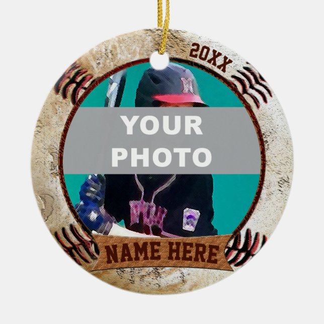 PHOTO Personalised Baseball Ornaments Text, Photo (Front)