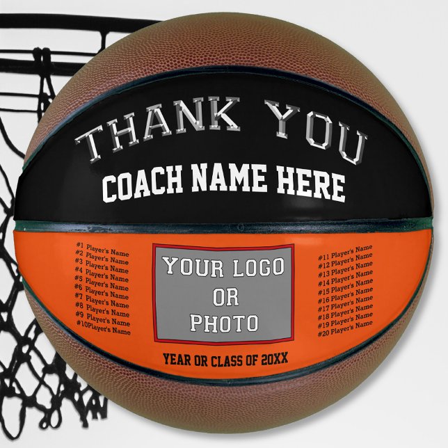 Photo, Personalised Basketball for Coach, Players (Black and Orange Basketball.  Gift ideas for basketball coaches. Good gifts for basketball coaches.)