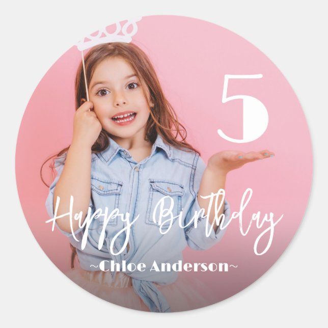 Photo Personalised Birthday Classic Round Sticker (Front)