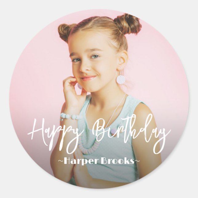 Photo Personalised Birthday Classic Round Sticker (Front)