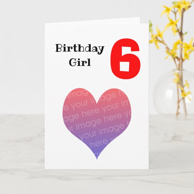 Photo personalised birthday girl (age 6) card (Yellow Flower)
