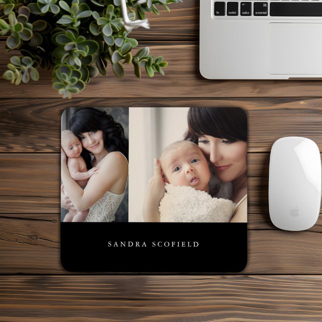 Photo Personalised Black White Simple Mouse Mat (Creator Uploaded)
