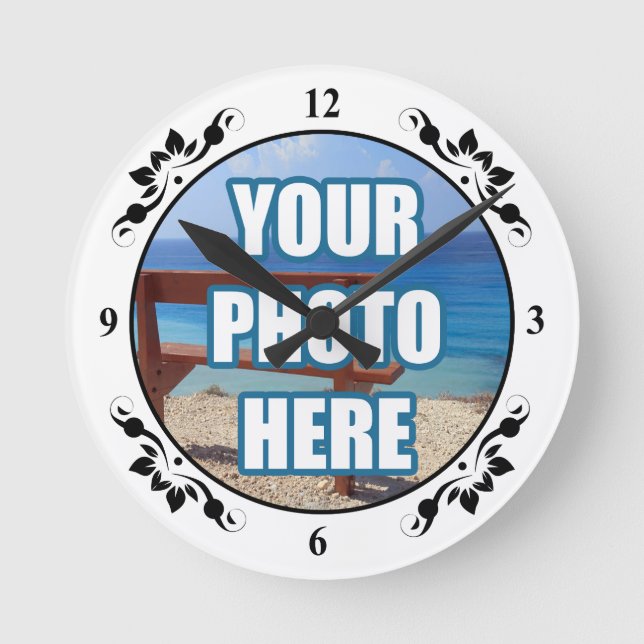 Photo Personalised Fancy Frame Round Clock (Front)