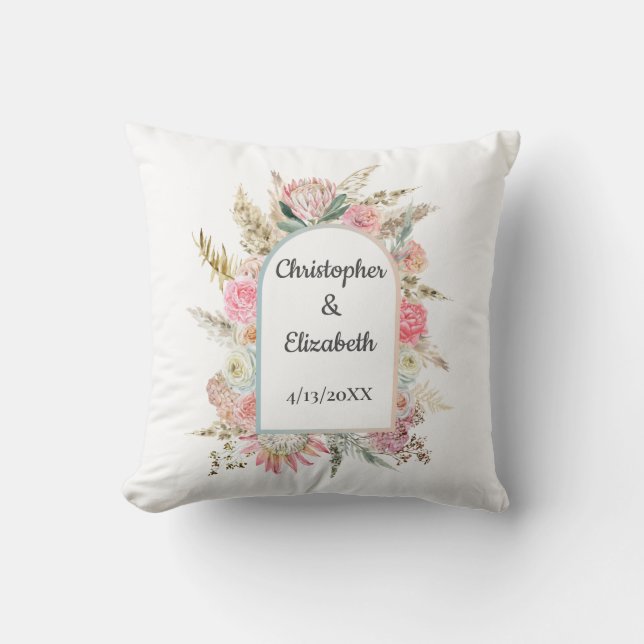 Photo Personalised Floral Boho Wedding Gift  Cushion (Front)