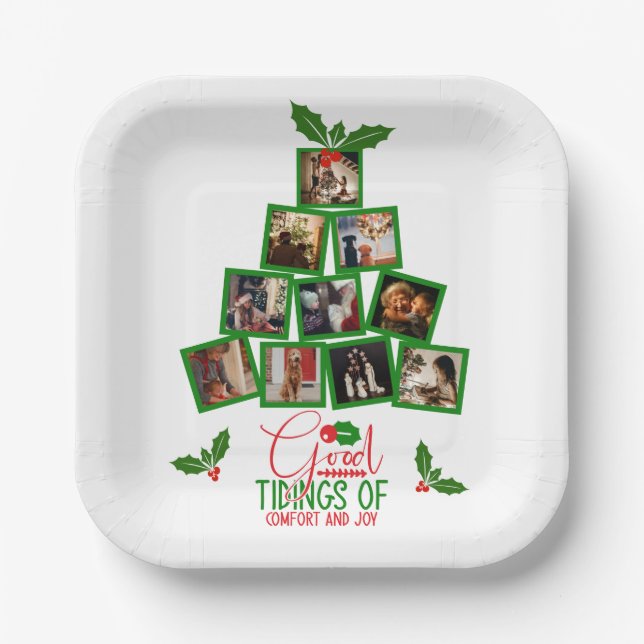 Photo Personalised Green Christmas Paper Plate (Front)