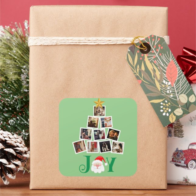 Photo Personalised Joy Christmas Square Sticker (Holiday)