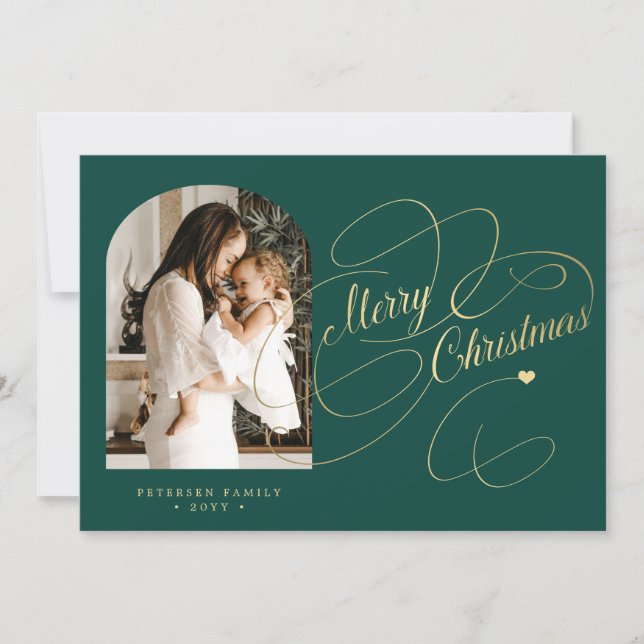 Photo personalised Merry Christmas elegant script Holiday Card (Front)