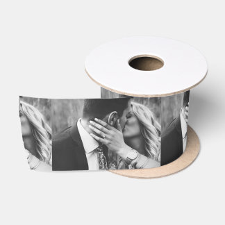 Photo Personalised Modern Wedding Engagement Satin Ribbon