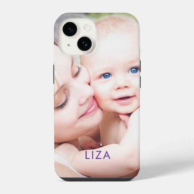 Photo Personalised Name Custom Simplistic Modern iPhone Case (Back)