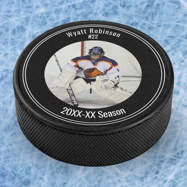 Photo Personalised Player Ice Hockey  Hockey Puck (Commemorate a stellar season with a personalized photo hockey puck.)