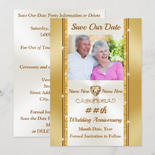 Photo Personalised, Save the Date Gold and Ivory Invitation