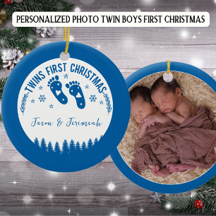 Photo Personalised Twin Boys First Christmas Ceramic Tree Decoration