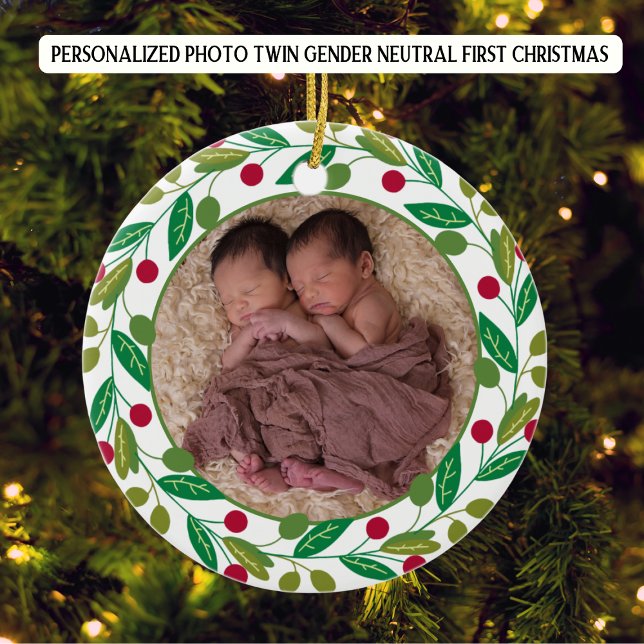 Photo Personalised Twin Boys First Christmas Ceramic Tree Decoration (Creator Uploaded)