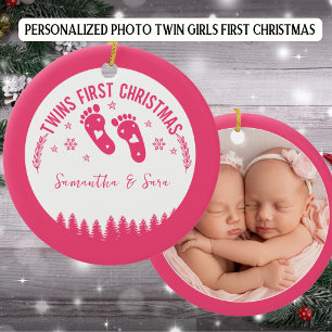 Photo Personalised Twin Girls First Christmas Ceramic Tree Decoration