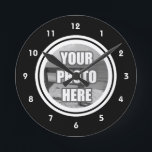 Photo Personalized Black White Round Clock<br><div class="desc">Photo Personalized black and white wall clock from Ricaso - by uploading your photo it will change it to a black and white image</div>