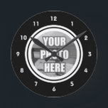 Photo Personalized Black White Round Clock<br><div class="desc">Photo Personalized black and white wall clock from Ricaso - by uploading your photo it will change it to a black and white image</div>