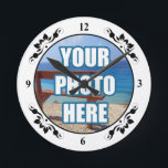 Photo Personalized Fancy Frame Round Clock<br><div class="desc">Photo Personalized Fancy framed wall clock from Ricaso</div>