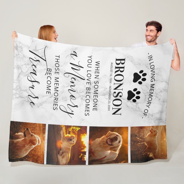 Photo Pet Memorial Keepsake Marble Fleece Blanket (In Situ)