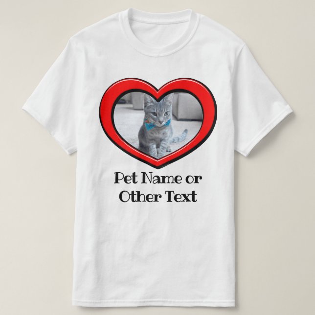 Photo Pet Personalised Heart Frame Love Dog Cat T-Shirt (Design Front)