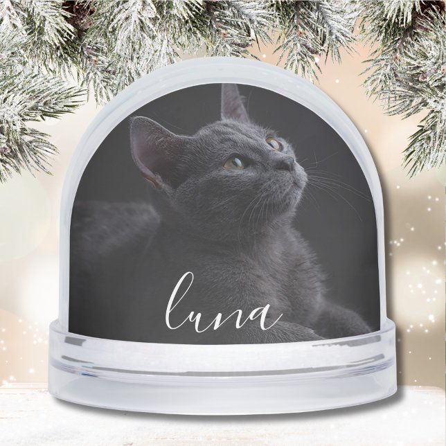 Photo Pet Tribute Name Snowglobe (Cat Photo Memorial Snow Globe)