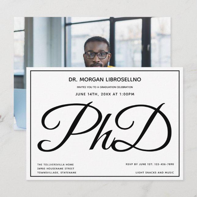 Photo PhD Graduation Party Invitation (Front/Back)