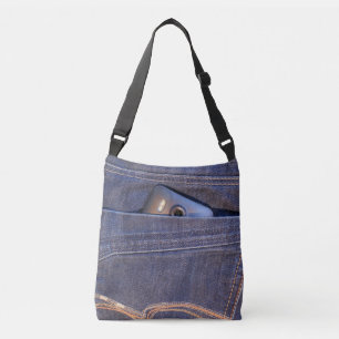 Photo Phone in blue demin jeans back pocket print Crossbody Bag
