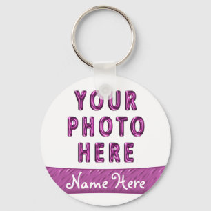 Photo Picture Keychains with Name on Pink Banner