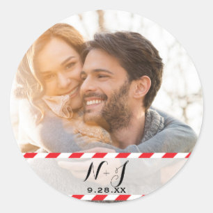 Photo Picture Red White Holiday Wedding Favour Classic Round Sticker