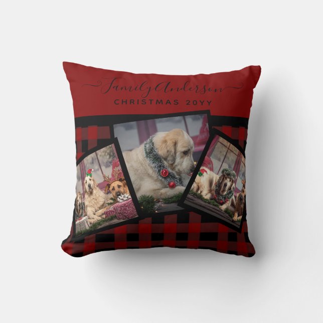 PHOTO PILLOW - Buffalo Plaid Personalised Xmas Red (Front)