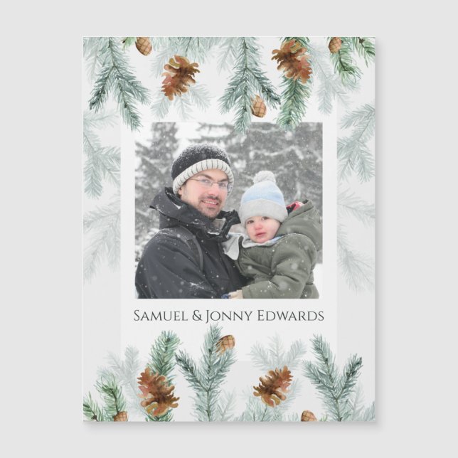 Photo Pine Cone Snow Magnetic Card (Front)