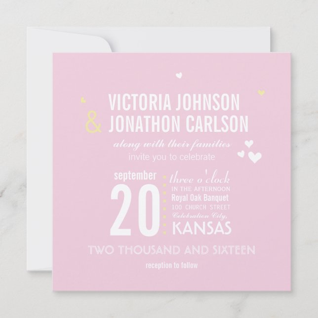 Photo Pink and Yellow Zig Zag Typography Wedding Invitation (Front)