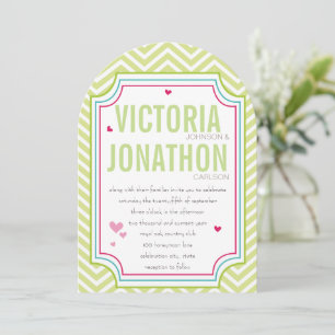 Photo Pink Aqua Lime Zig Zag Typography Wedding Invitation