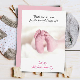  Photo Pink Baby Girl Baby Shower Thank You Card