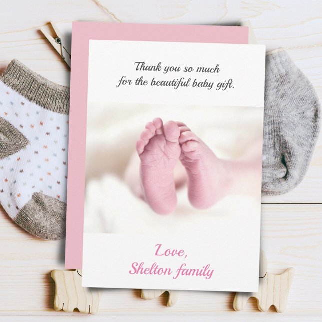  Photo Pink Baby Girl Baby Shower Thank You Card (Creator Uploaded)