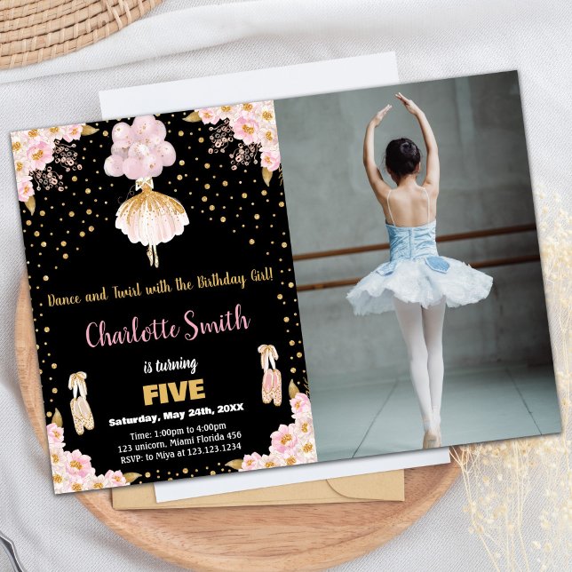 Photo Pink Black Ballerina Birthday Invitations (Photo Pink Black Ballerina Birthday Invitations)