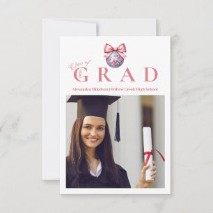 Photo Pink Bow Disco Ball Graduation Party Announcement