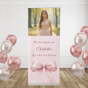 Photo pink bow Quinceanera party welcome Retractable Banner