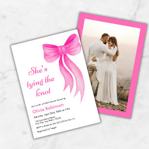 Photo Pink Bow She's Tying the Knot Bridal Shower  Invitation