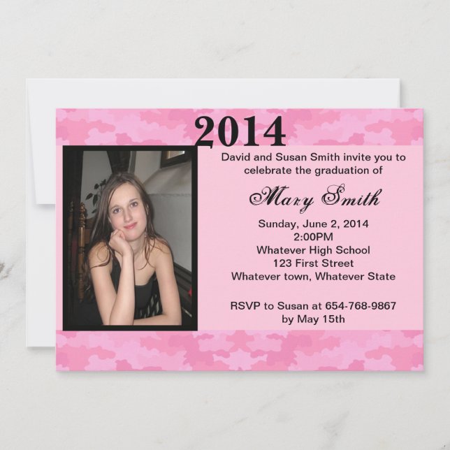 Photo Pink Camouflage Graduation Invitation (Front)