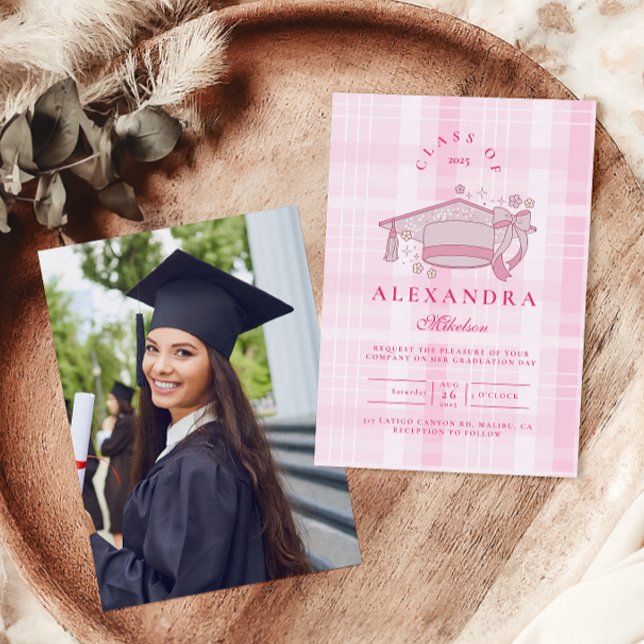 Photo Pink Coquette  Bow Graduation Invitation (Creator Uploaded)
