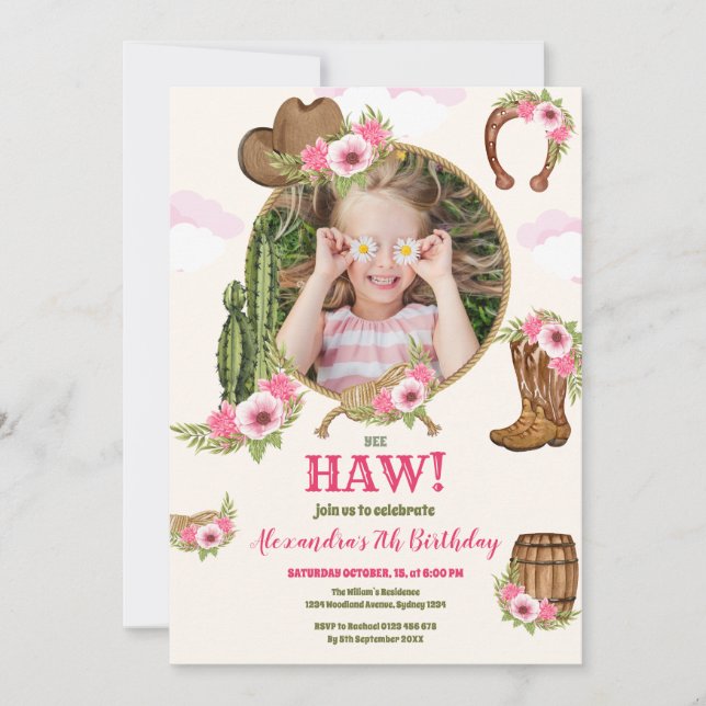 Photo Pink Cowgirl Birthday Party Invitation (Front)
